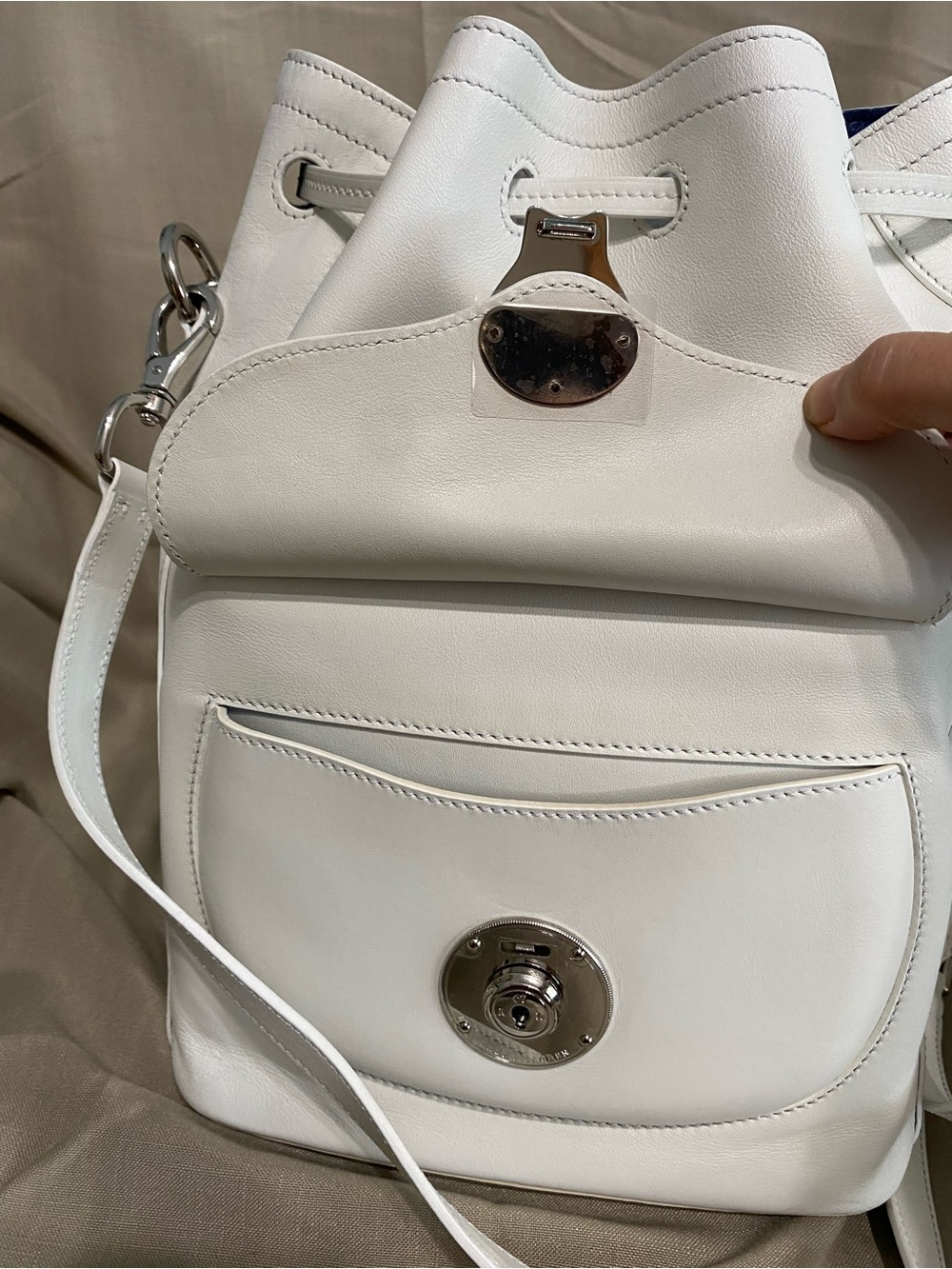 LKNW Ralph Lauren Ricky Large Drawstring Bag Leather White - Picture 7 of 14